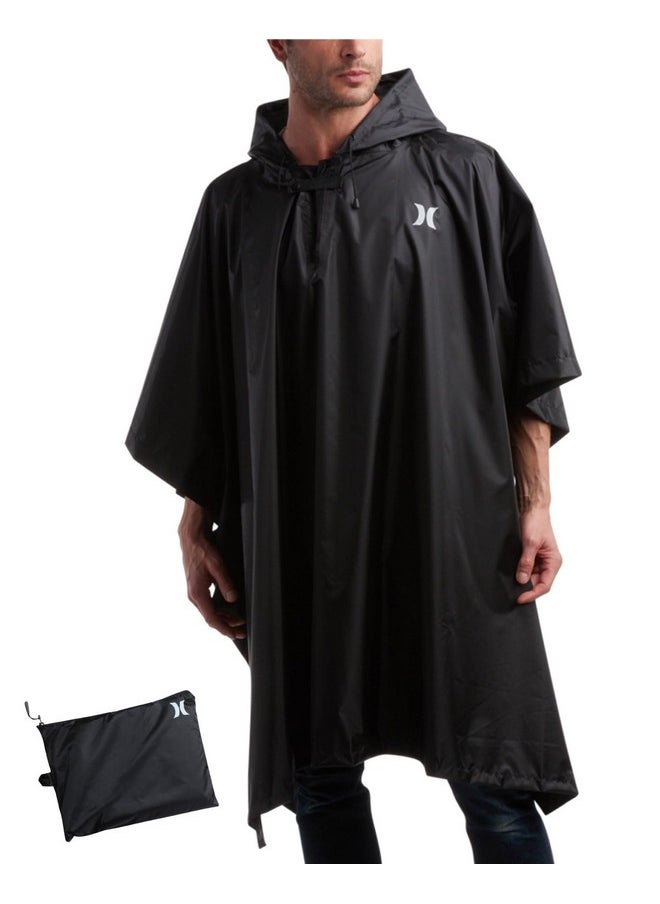 Hurley Unisex Rain Ponchos For Adults - Hooded Waterproof Rain Coats For Women And Men - Packable Rain Jacket For Travel, Black  - Image 1