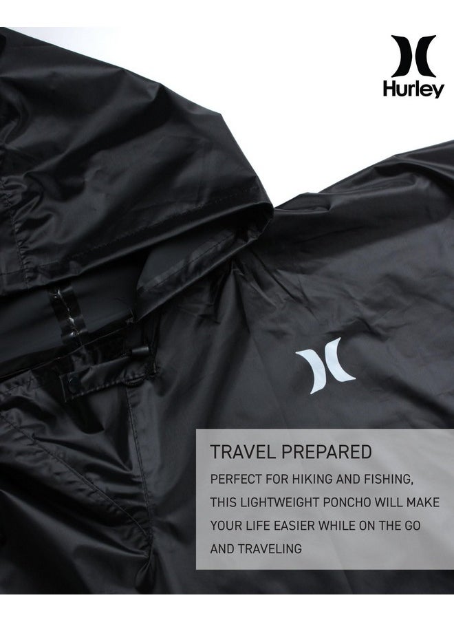 Hurley Unisex Rain Ponchos For Adults - Hooded Waterproof Rain Coats For Women And Men - Packable Rain Jacket For Travel, Black  - Image 3