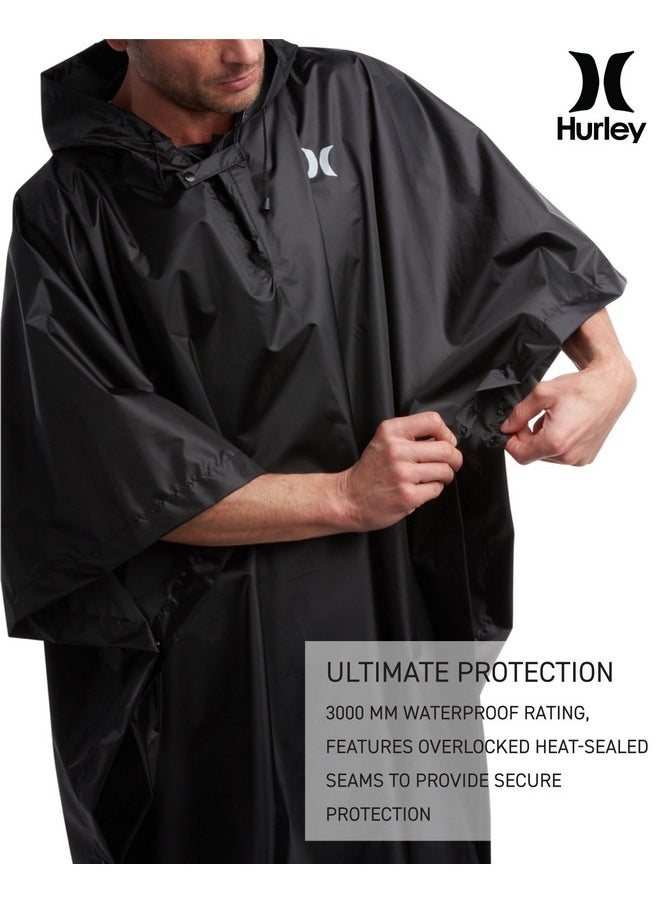 Hurley Unisex Rain Ponchos For Adults - Hooded Waterproof Rain Coats For Women And Men - Packable Rain Jacket For Travel, Black  - Image 4