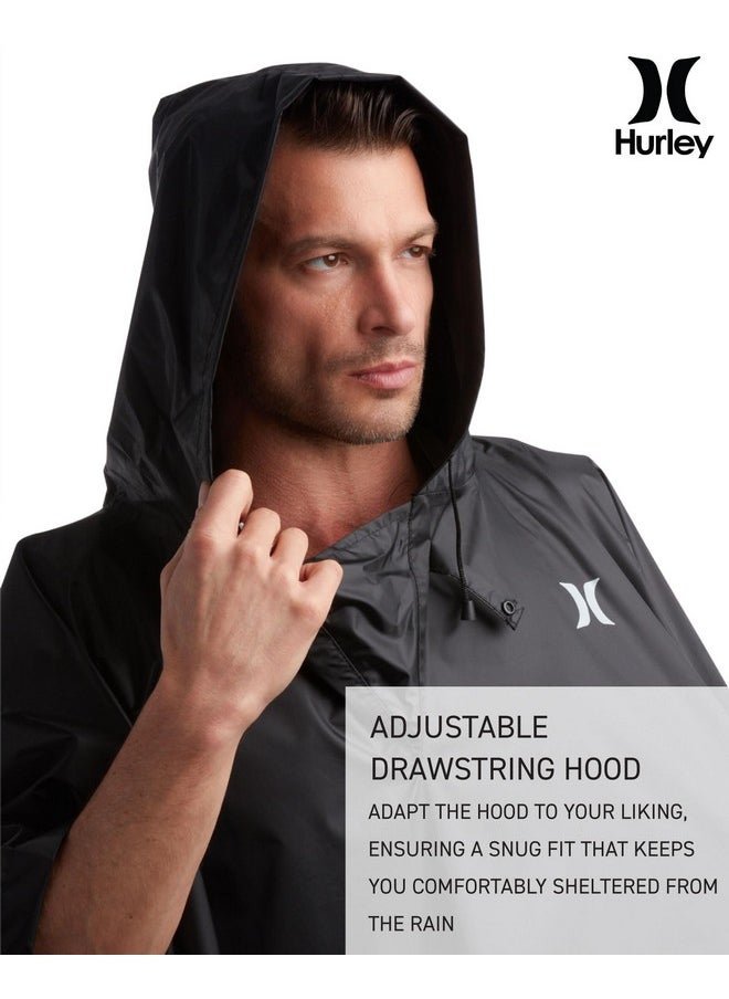 Hurley Unisex Rain Ponchos For Adults - Hooded Waterproof Rain Coats For Women And Men - Packable Rain Jacket For Travel, Black  - Image 5