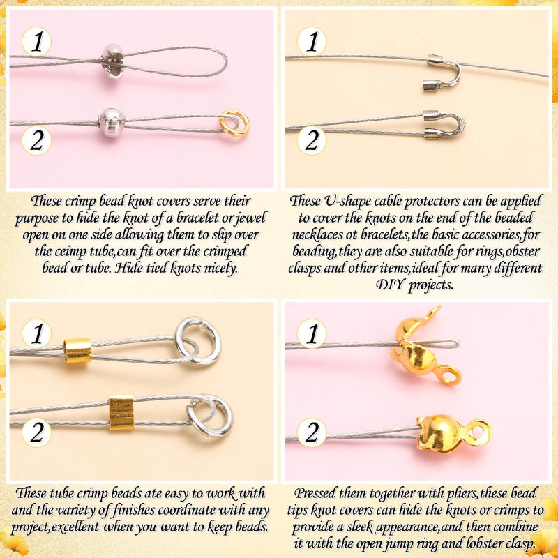 Thrilez 1200Pcs Crimp Beads Supplies for Jewelry Making, Including Crimp covers, Crimp Tubes, Bracelet Clasps and Closures, Crimp Ends, Jump Rings, Crimping Pliers and Beading Wire for Bracelets Making - Image 5