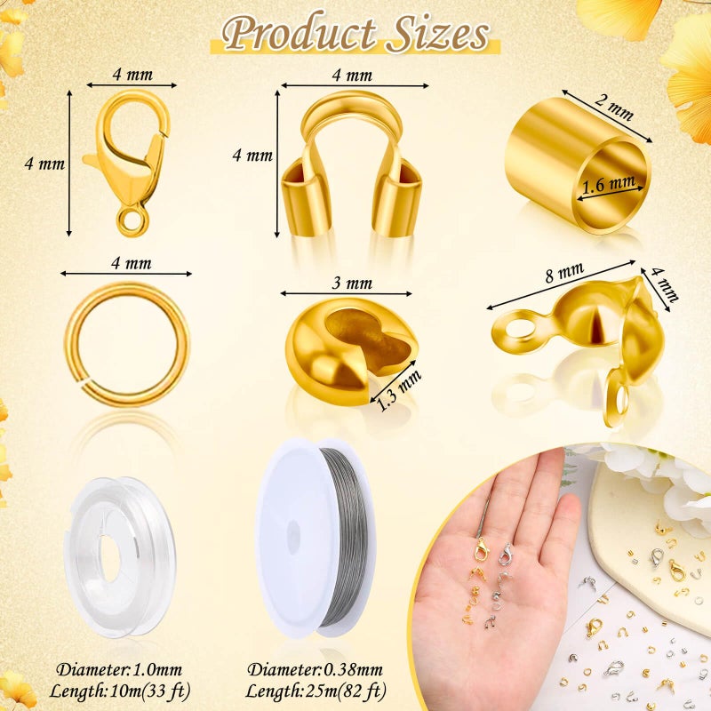 Thrilez 1200Pcs Crimp Beads Supplies for Jewelry Making, Including Crimp covers, Crimp Tubes, Bracelet Clasps and Closures, Crimp Ends, Jump Rings, Crimping Pliers and Beading Wire for Bracelets Making - Image 3