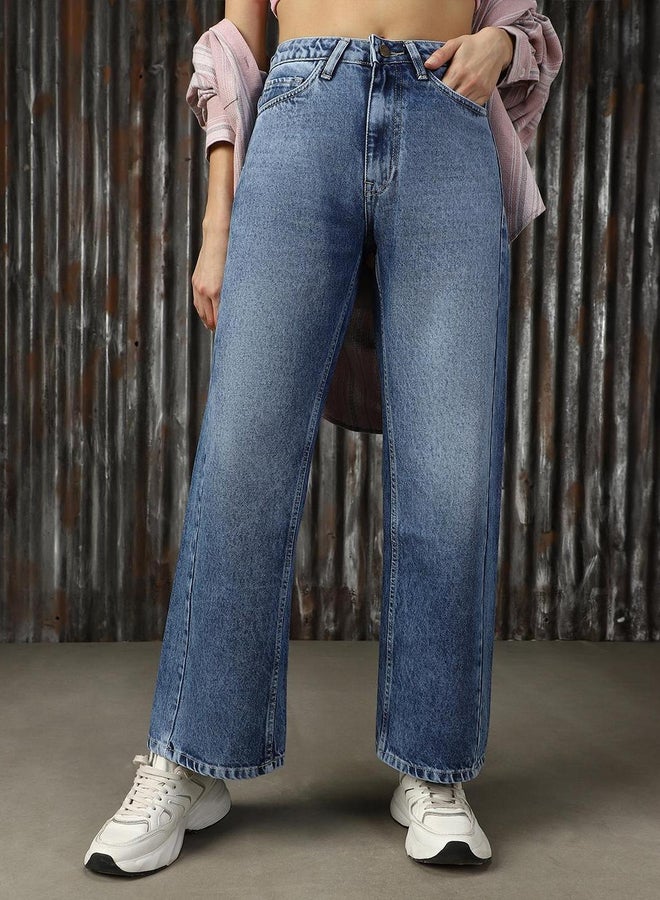 هاي ستار جينز بقصة عادية وخصر مرتفع بتأثير باهت - Image 5