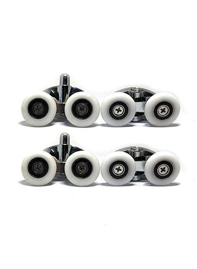 Clarmonde Pack of 4 Oval Metal Alloy Double Wheel Shower Door Rollers, 23mm Diameter, 2 Top and 2 Bottom Wheels - Image 1