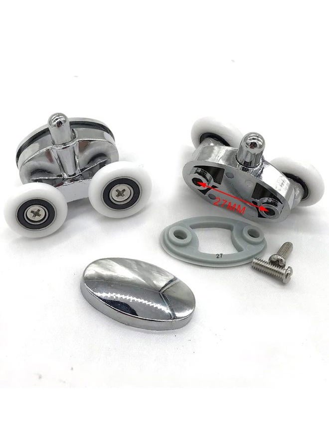 Clarmonde Pack of 4 Oval Metal Alloy Double Wheel Shower Door Rollers, 23mm Diameter, 2 Top and 2 Bottom Wheels - Image 2