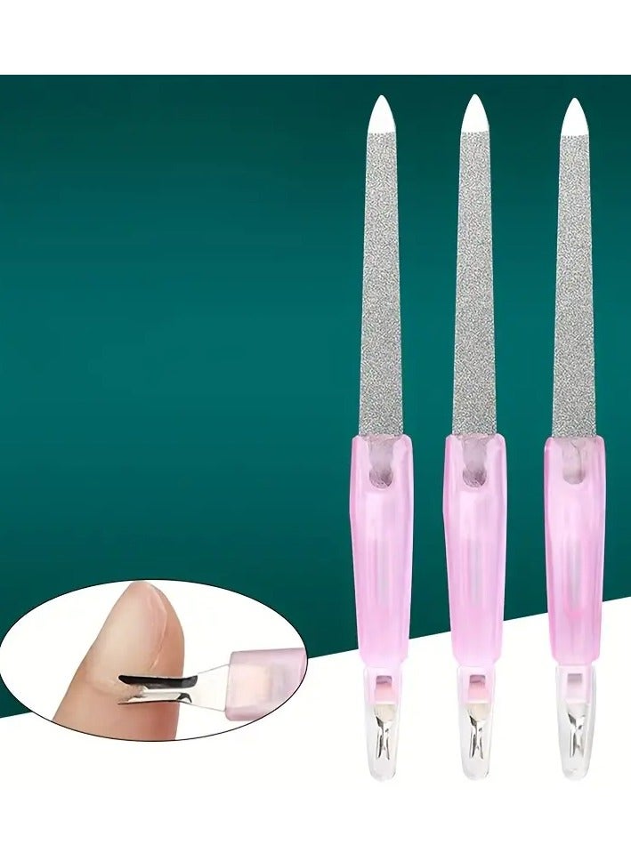 Ucanbe 3pcs Dual-Ended Cuticle Pusher and Nail File, Stainless Steel Dead Skin Fork, Pink Handle Manicure Tools for Nail Polishing and Exfoliating - Image 1