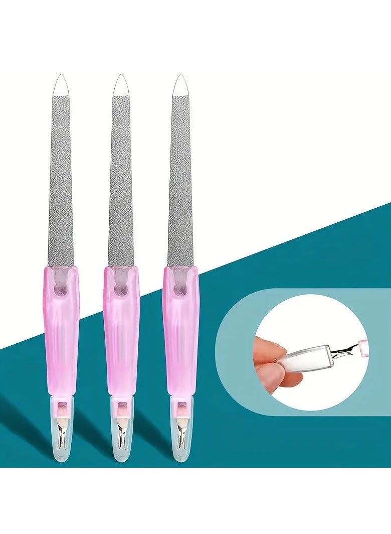 Ucanbe 3pcs Dual-Ended Cuticle Pusher and Nail File, Stainless Steel Dead Skin Fork, Pink Handle Manicure Tools for Nail Polishing and Exfoliating - Image 2