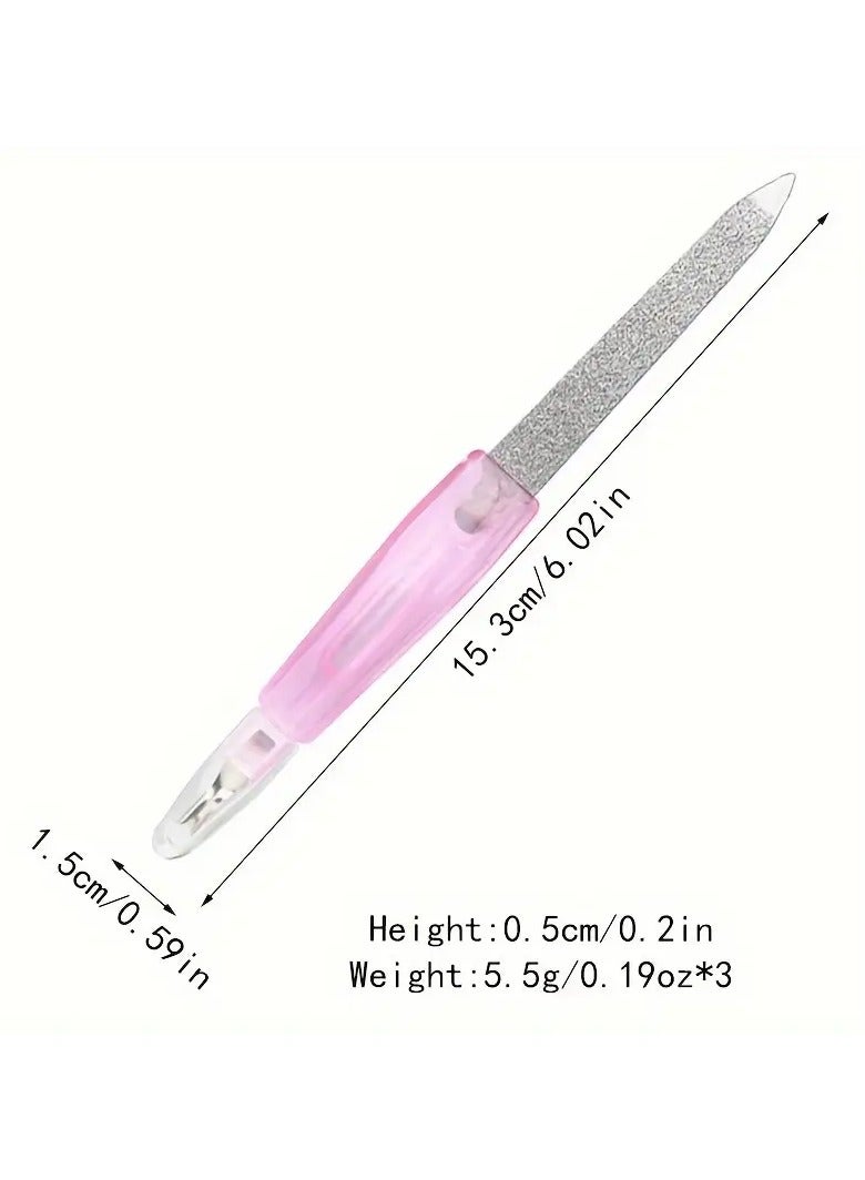 Ucanbe 3pcs Dual-Ended Cuticle Pusher and Nail File, Stainless Steel Dead Skin Fork, Pink Handle Manicure Tools for Nail Polishing and Exfoliating - Image 3