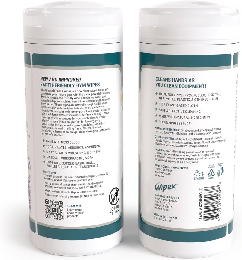 Wipex Original Fitness Equipment Wipes - Natural Plant Based Gym Wipes, Clean Surfaces at Home or Gym, Use as a Yoga Mat Cleaner, Peloton Cleaners - Lemongrass & Vinegar, 50 Count (Pack of 3) - Image 2
