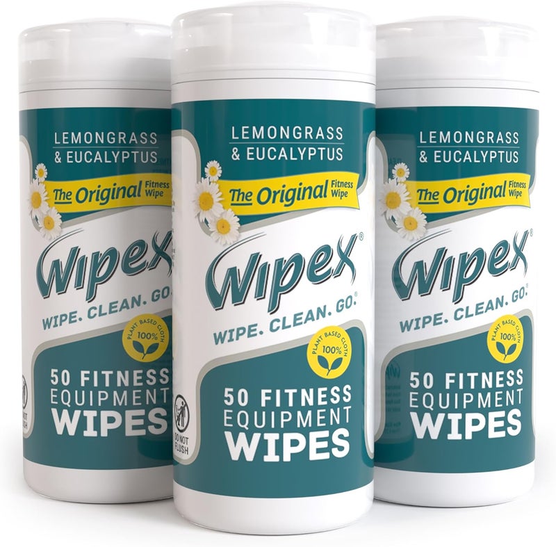 Wipex Original Fitness Equipment Wipes - Natural Plant Based Gym Wipes, Clean Surfaces at Home or Gym, Use as a Yoga Mat Cleaner, Peloton Cleaners - Lemongrass & Vinegar, 50 Count (Pack of 3) - Image 1