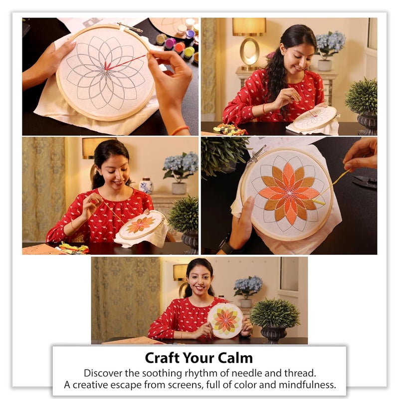 picknMAKE Mandala Art Kit for Adults | DIY Art & Craft Kit with Embroidery Kit & Coloring Kit Combo | Includes Hoop, Threads, Needles, MDF Board, Water Colors, Cutter & All Materials - Image 4