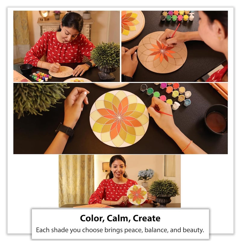 picknMAKE Mandala Art Kit for Adults | DIY Art & Craft Kit with Embroidery Kit & Coloring Kit Combo | Includes Hoop, Threads, Needles, MDF Board, Water Colors, Cutter & All Materials - Image 5