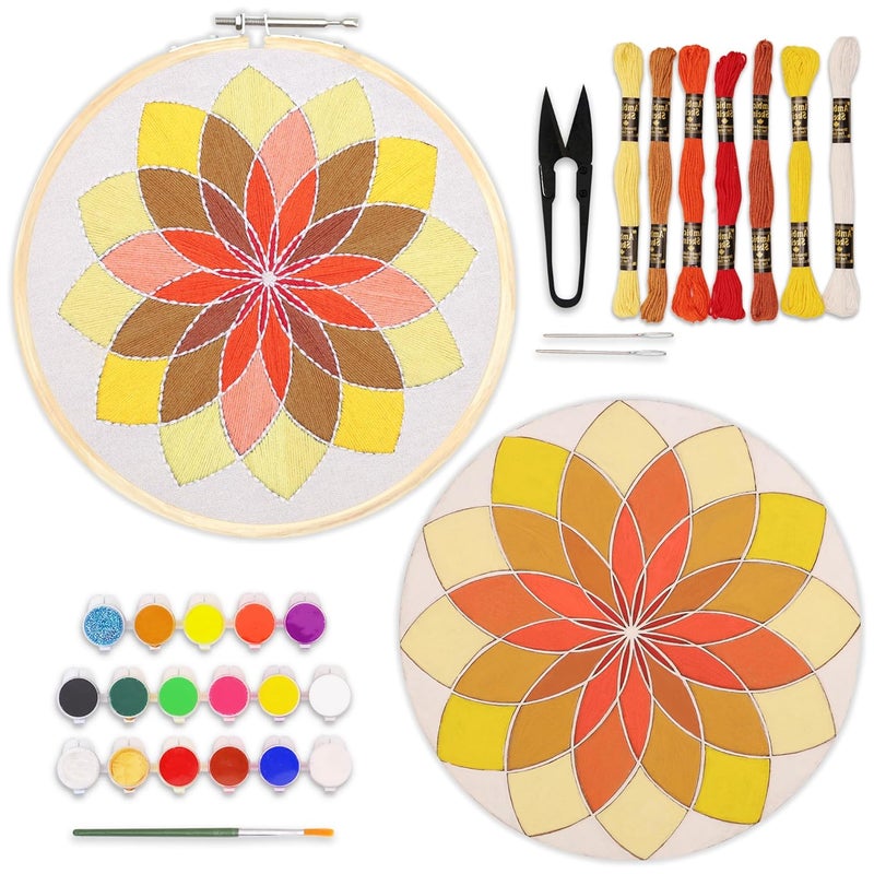 picknMAKE Mandala Art Kit for Adults | DIY Art & Craft Kit with Embroidery Kit & Coloring Kit Combo | Includes Hoop, Threads, Needles, MDF Board, Water Colors, Cutter & All Materials - Image 1