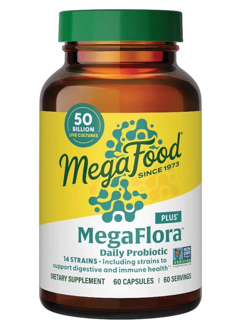 MegaFood MegaFlora Daily Probiotic, 14 Strains - Inlcuding Strains to Support Digestive and Immune Health, 60 Capsules - Image 1
