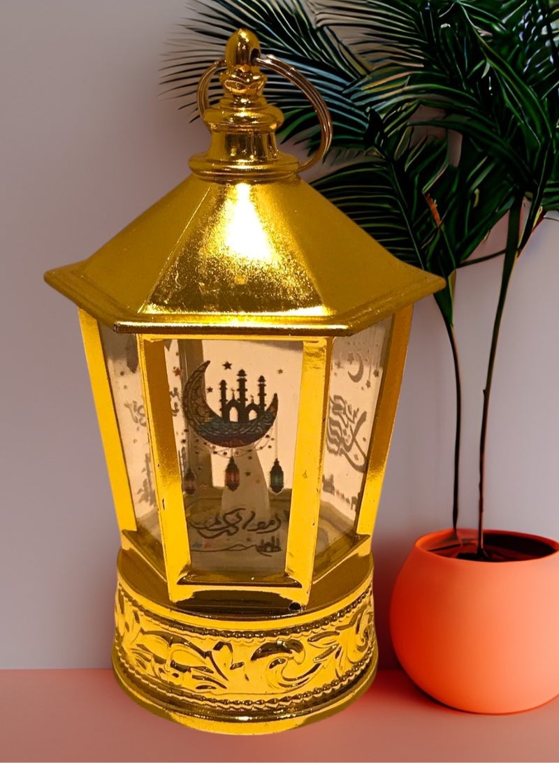 فانوس رمضان مضيء ذهبي قطعة واحدة - Image 1