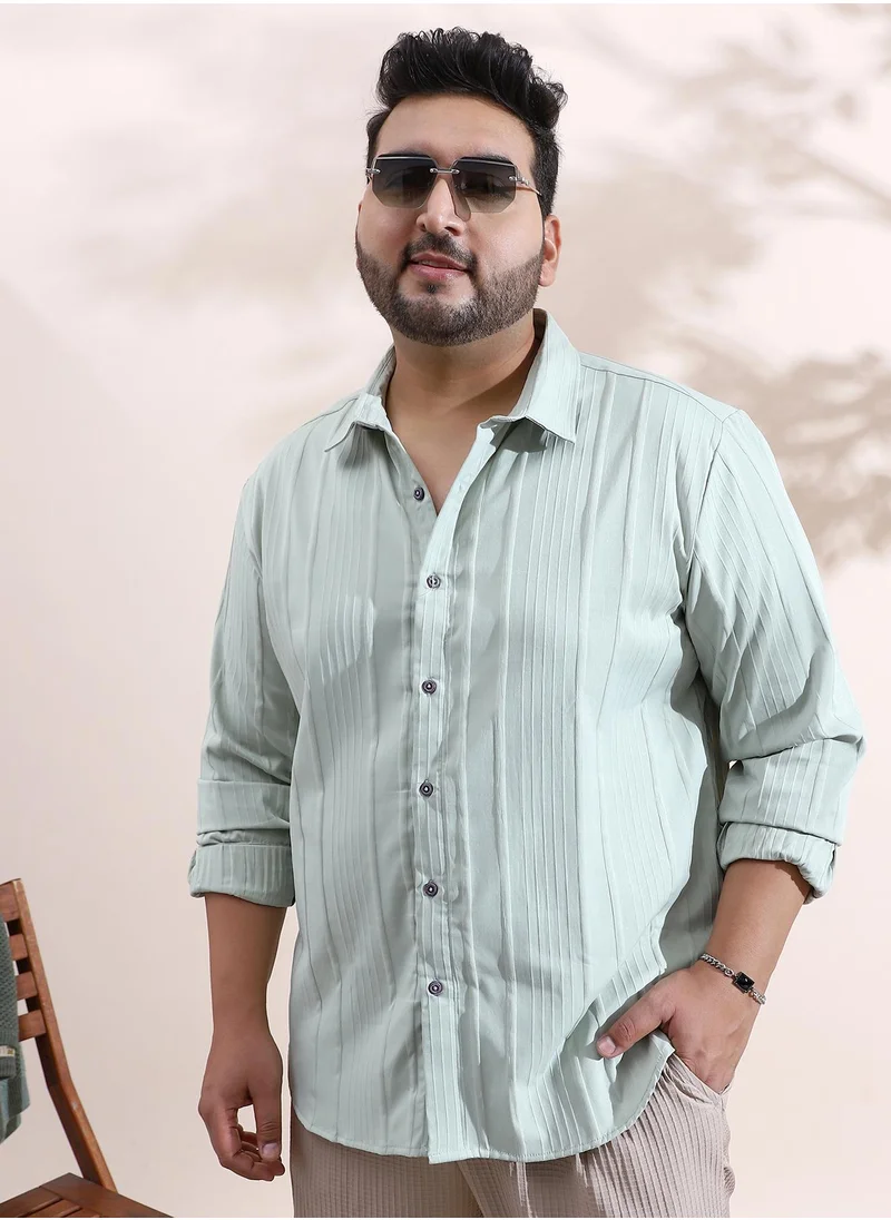 انستافاب بلس Instafab Plus Men's Cloud Grey Unbalanced-Ridge Relaxed Shirt For Casual Wear | Spread Collar | Long Cuffed Sleeves | Button Closure | Plus Size Shirt Crafted With Comfort Fit For Everyday Wear
