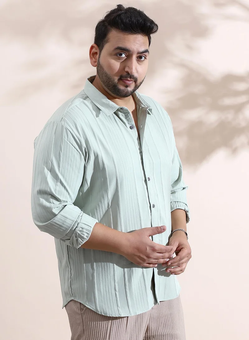 Instafab Plus Instafab Plus Men's Cloud Grey Unbalanced-Ridge Relaxed Shirt For Casual Wear | Spread Collar | Long Cuffed Sleeves | Button Closure | Plus Size Shirt Crafted With Comfort Fit For Everyday Wear