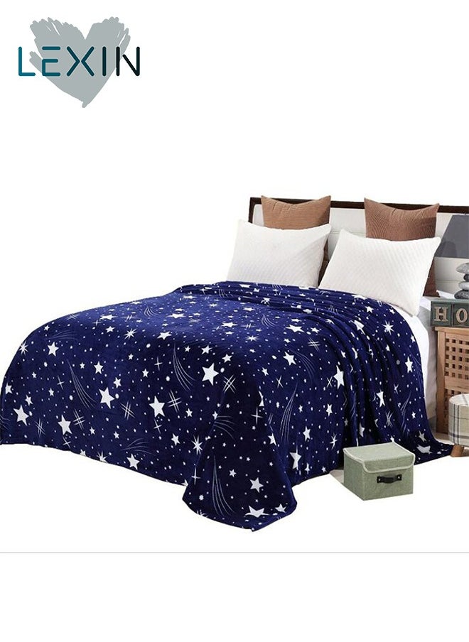LEXIN Flannel Blue King Size Microfiber Blanket - Soft and Fluffier, Beautiful Star Design, 240x200cm  - Image 1