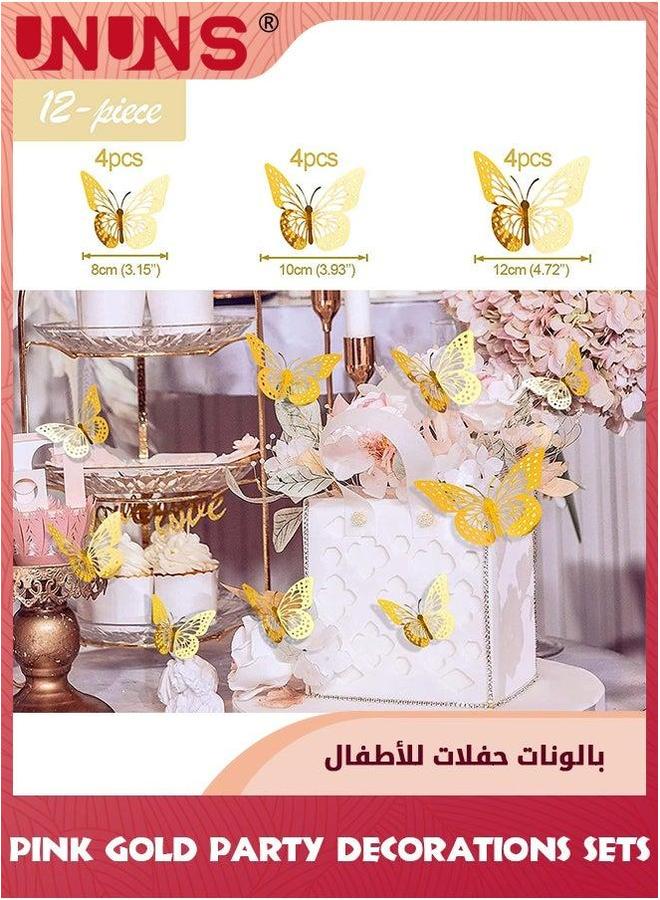 يو إن يو إن أس Gold Pink Birthday Party Supplies,Rose Flag Paper Flower Honeycomb Ball Garland erfly Sticker Decoration,Tissue Pompoms,Circle Dots For Her Wedding Women Girls - Image 5