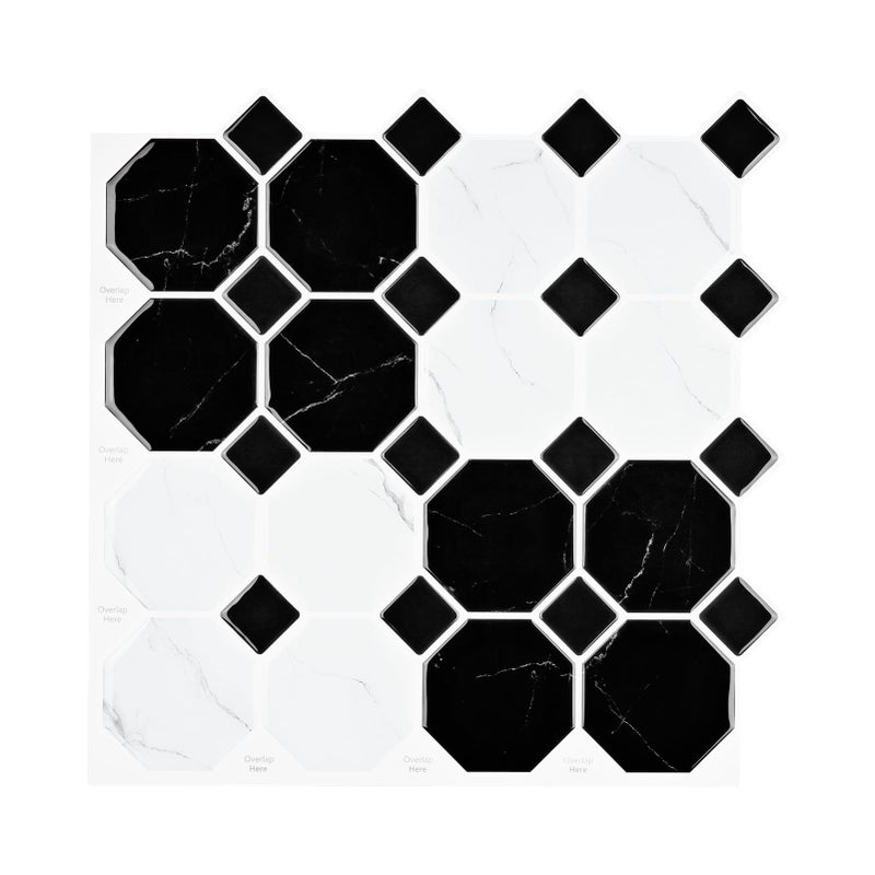 Wallercity Black/White Marble Peel and Stick Backsplash Tiles 12''x12'' Kitchen Stone Waterproof Self Adhesive Marble Look Wall Tile Stick on Backsplash for Laundry Bathroom Wall Decor Stikcers 10PCS - Image 1