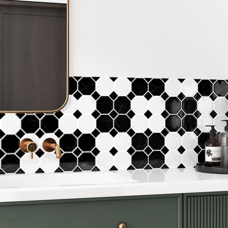 Wallercity Black/White Marble Peel and Stick Backsplash Tiles 12''x12'' Kitchen Stone Waterproof Self Adhesive Marble Look Wall Tile Stick on Backsplash for Laundry Bathroom Wall Decor Stikcers 10PCS - Image 5