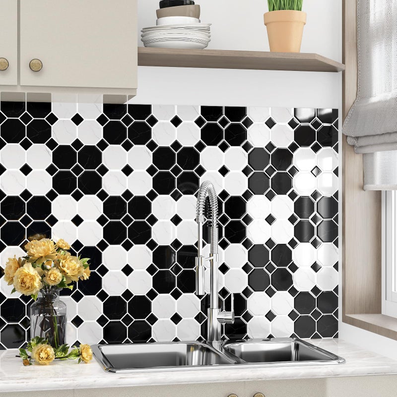 Wallercity Black/White Marble Peel and Stick Backsplash Tiles 12''x12'' Kitchen Stone Waterproof Self Adhesive Marble Look Wall Tile Stick on Backsplash for Laundry Bathroom Wall Decor Stikcers 10PCS - Image 3