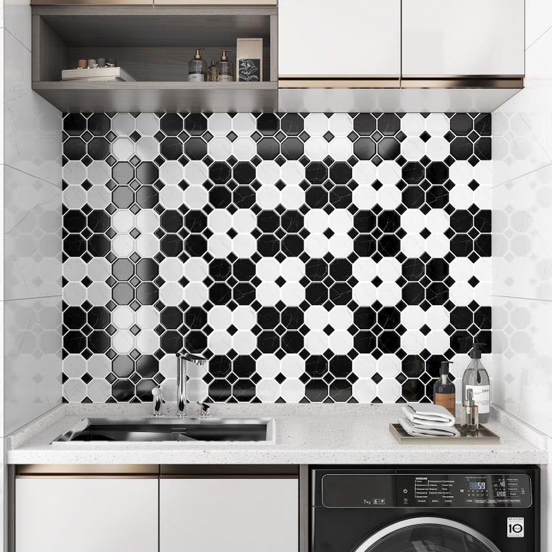 Wallercity Black/White Marble Peel and Stick Backsplash Tiles 12''x12'' Kitchen Stone Waterproof Self Adhesive Marble Look Wall Tile Stick on Backsplash for Laundry Bathroom Wall Decor Stikcers 10PCS - Image 4