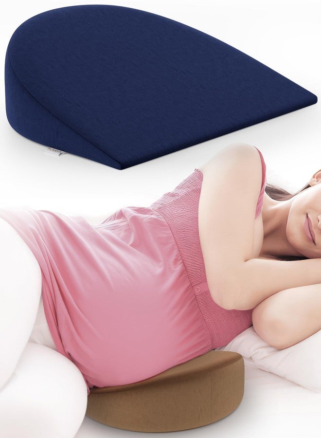 FOVERA Pregnancy Pillow for Pregnant Women | Memory Foam Maternity Pillow Wedge for Supporting Belly, Back During Pregnancy - Provides Soft-Support to The Baby Bump (Navy Blue) - Image 1
