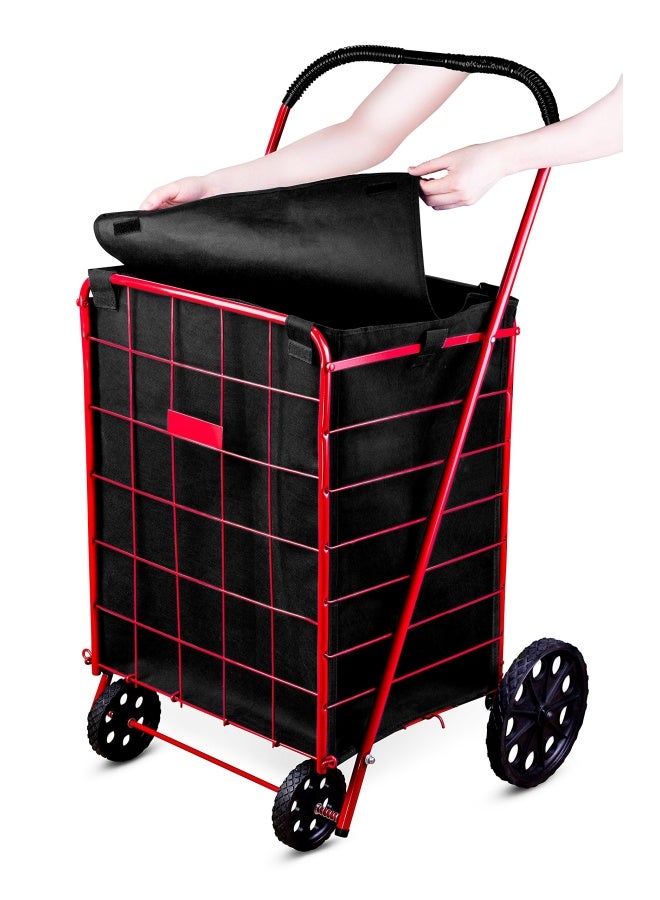 Handy Laundry بطانة عربة التسوق القابلة للحمل 18 × 15 × 24 قاع مربع تناسب غطاء عربة التسوق القياسية وأحزمة قابلة للتعديل للتثبيت السهل والآمن مصنوعة من مادة مقاومة للماء باللون الأسود - Image 3