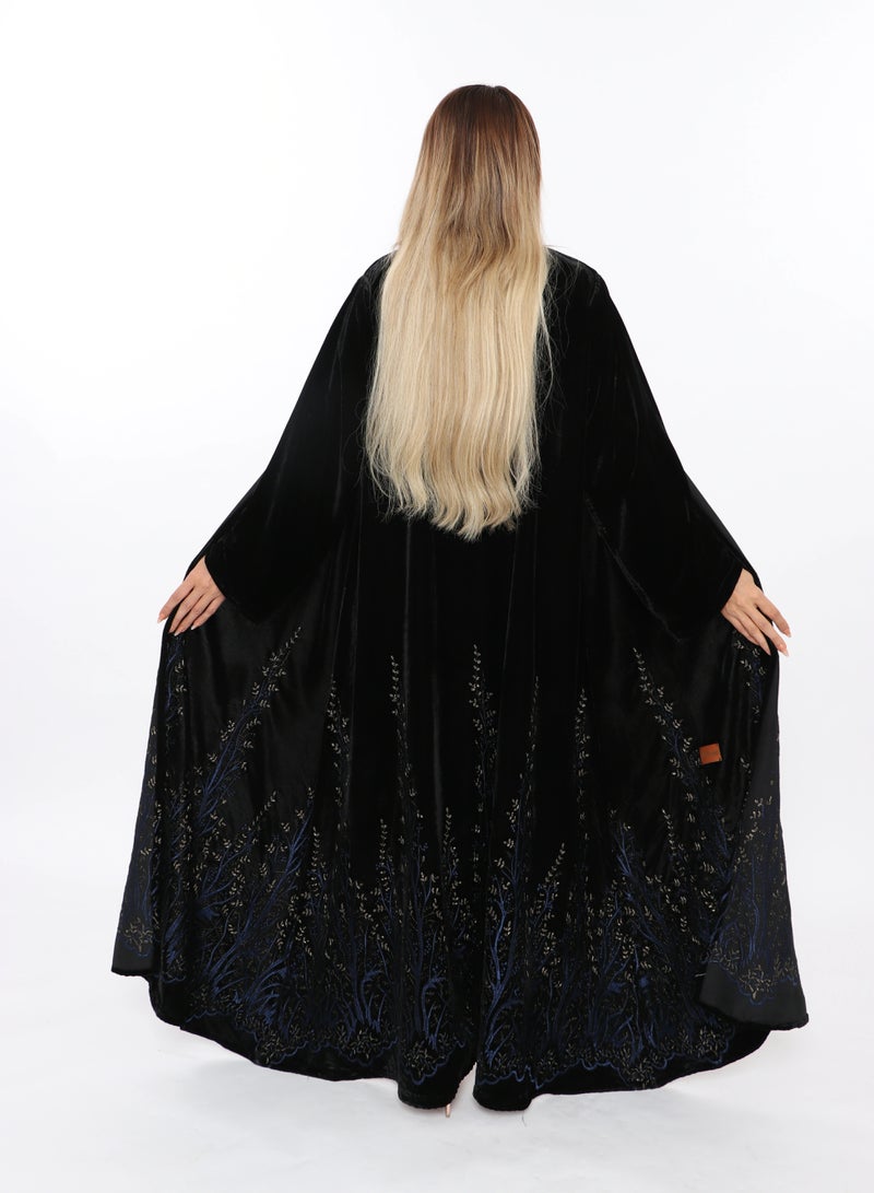 MyesuQ An elegant winter abaya with a floral print at the bottom made from velvet fabric - Image 4