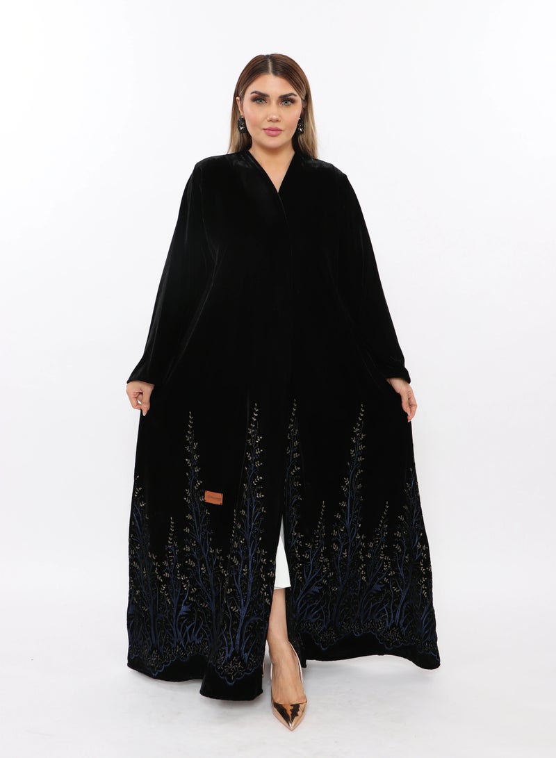 MyesuQ An elegant winter abaya with a floral print at the bottom made from velvet fabric - Image 2
