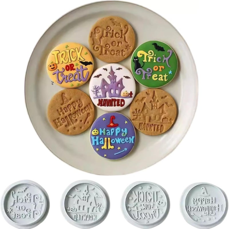 JINYEAH Halloween Cookie Stamp Press 4PCS Cookie Cutter Halloween Cookie Cutters Set Biscuit for DIY Halloween and Daily Baking - Image 1