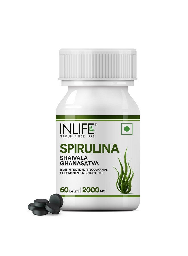 Inlife أقراص سبيرولينا INLIFE 2000 ملغ (لكل حصة) | مكمل غذائي أخضر فائق | مكمل غذائي بروتين ألياف مضادات الأكسدة - 60 قرص (عبوة من 1، 60)  - Image 1