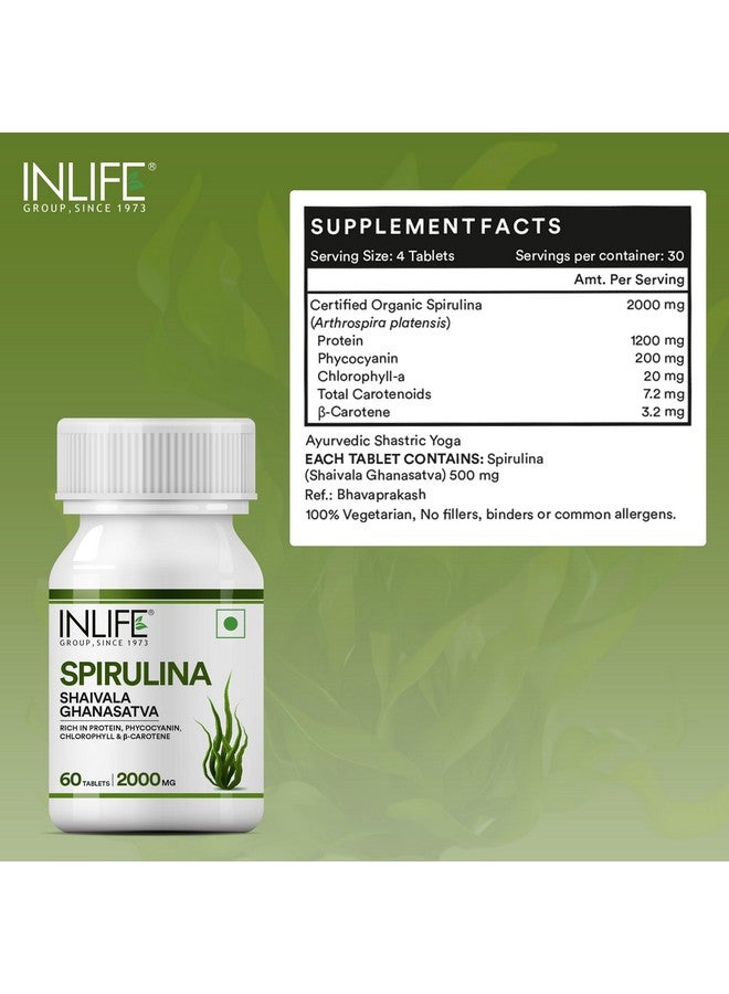 Inlife أقراص سبيرولينا INLIFE 2000 ملغ (لكل حصة) | مكمل غذائي أخضر فائق | مكمل غذائي بروتين ألياف مضادات الأكسدة - 60 قرص (عبوة من 1، 60)  - Image 2