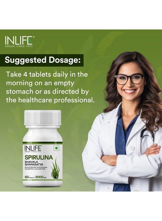 Inlife أقراص سبيرولينا INLIFE 2000 ملغ (لكل حصة) | مكمل غذائي أخضر فائق | مكمل غذائي بروتين ألياف مضادات الأكسدة - 60 قرص (عبوة من 1، 60)  - Image 3