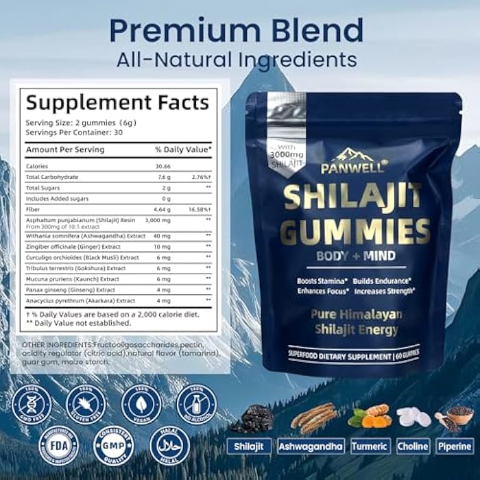 PANWELL Shilajit Gummies, gummy supplements，shilajit for men gummies，shilajit for women gummies，Seamoss & Turmeric | Zero Sugar Energy, Cortisol Balance, Sleep, Immune & Overall Health Support – 60 Gummies - Image 2