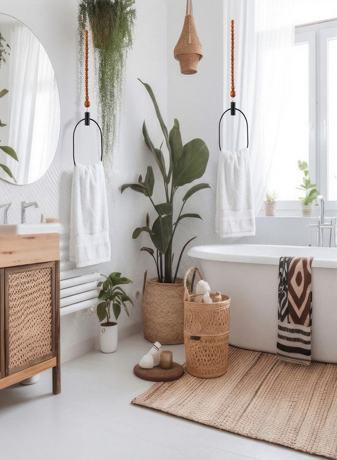 Maxdot 2 Pack Ceiling Hanging Towel Rack, Black Metal Vertical Towel Holder Ceiling Mounted with String Wooden Bead, Rustic Hand Towels Hanger Saving Space for Bathroom Kitchen Laundry Room, 59+8 Inch - Image 5