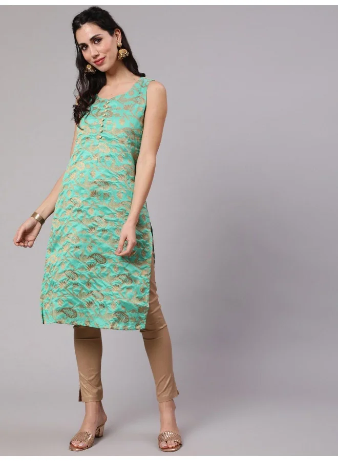 AKS Green & Gold Jacquard Zari work Straight Kurta