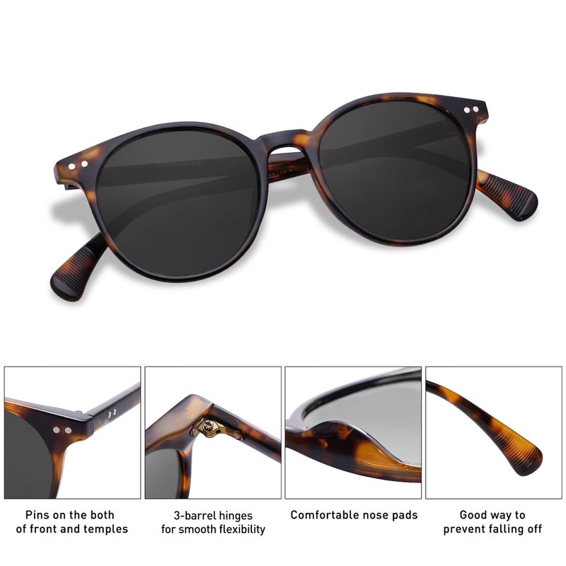 SOJOS Small Round Classic Polarized Sunglasses for Women Men Vintage Style UV400 Lens MAY SJ2113, Tortoise/Grey - Image 4