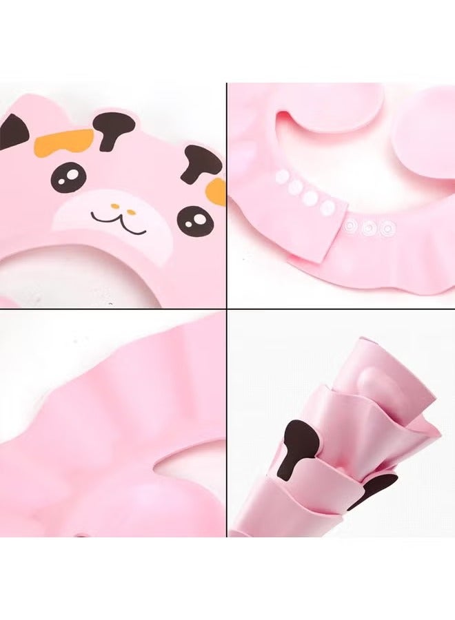 LCAREMOM 3 PCS Soft Bristles Baby Hair Bath Brush with Shower Cap, Hair Brush and Comb Set for Newborns and Toddlers, Adjustable Silicone Shampoo Visor Bath Hat, Bath Washing Aids for Baby Toddler Children Kids (Pink) ﻿ - Image 3