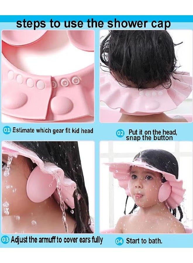 LCAREMOM 3 PCS Soft Bristles Baby Hair Bath Brush with Shower Cap, Hair Brush and Comb Set for Newborns and Toddlers, Adjustable Silicone Shampoo Visor Bath Hat, Bath Washing Aids for Baby Toddler Children Kids (Pink) ﻿ - Image 5