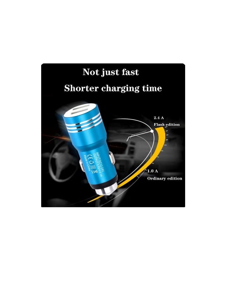 Dual Usb Metal Alloy Car Charger Adapter With Emergency Safety Hammer Function Blue - Image 3