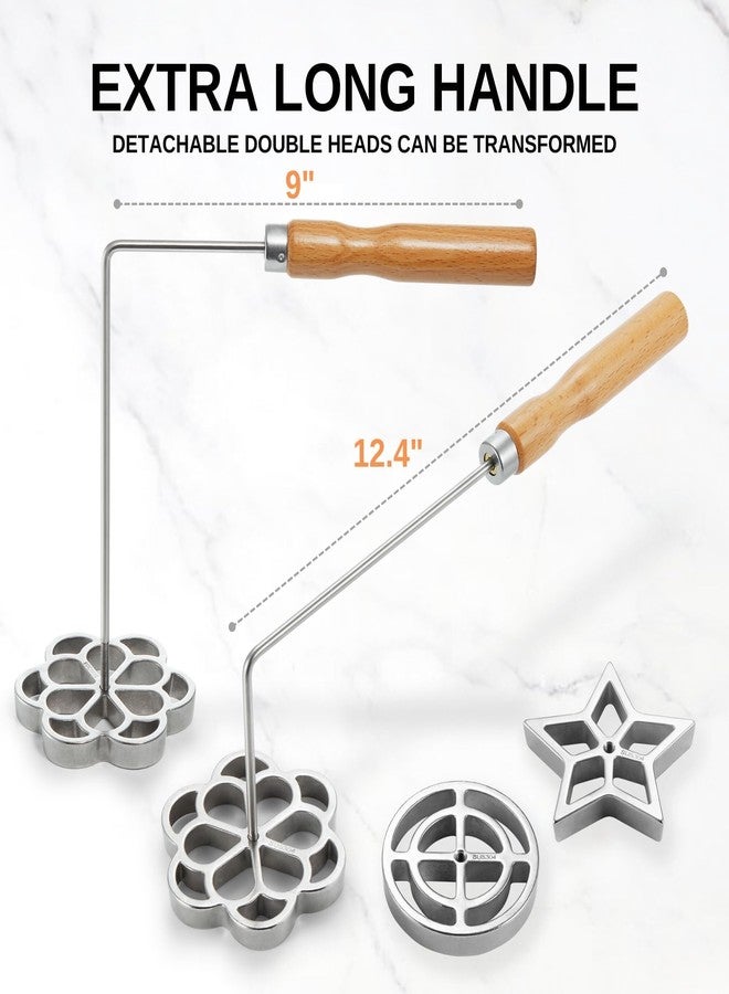 MUMSUNG Bunuelos Mold with Handle, 304 Stainless steel Flower, Round and Star Rosette Molde with Long Fork- Rosette Para Buñuelos de Viento Moldes Mexicanos Tools Set with 3 Interchangeable Heads - Image 3