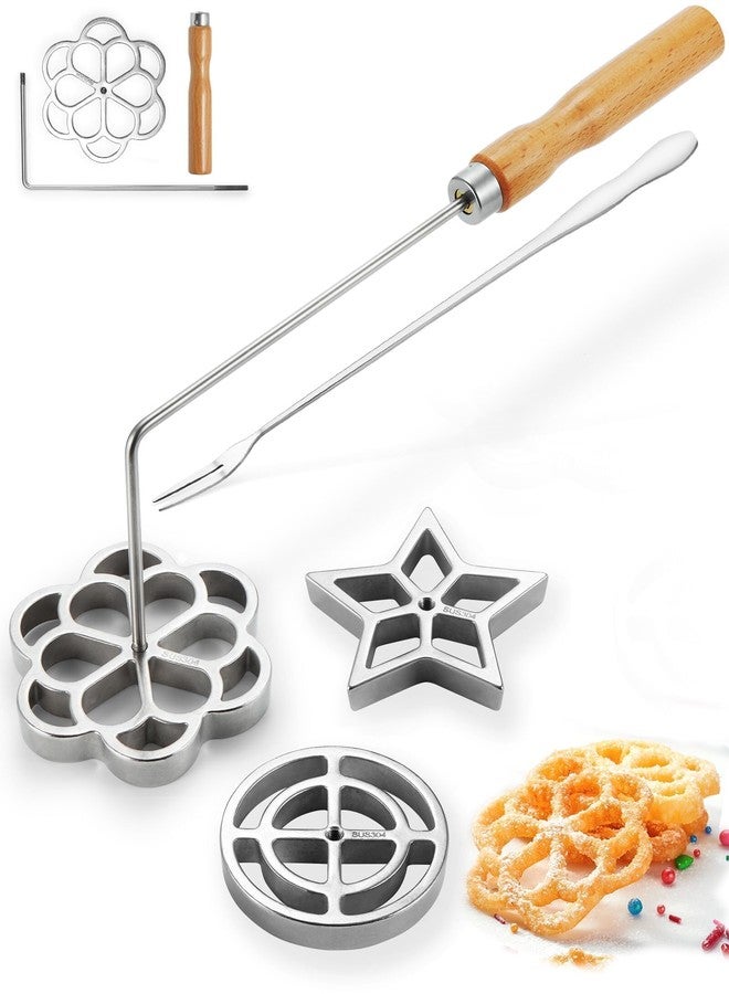 MUMSUNG Bunuelos Mold with Handle, 304 Stainless steel Flower, Round and Star Rosette Molde with Long Fork- Rosette Para Buñuelos de Viento Moldes Mexicanos Tools Set with 3 Interchangeable Heads - Image 1