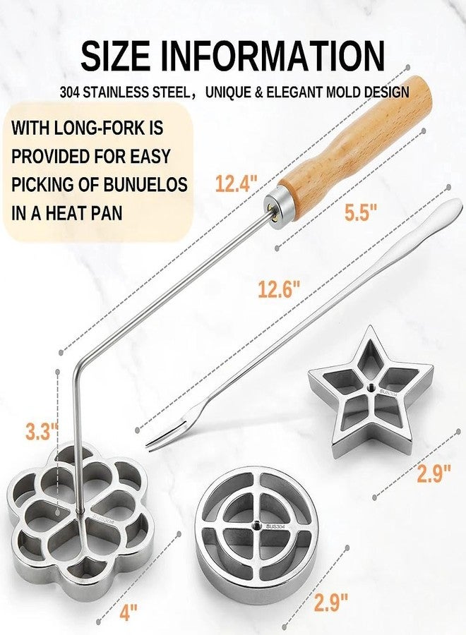 MUMSUNG Bunuelos Mold with Handle, 304 Stainless steel Flower, Round and Star Rosette Molde with Long Fork- Rosette Para Buñuelos de Viento Moldes Mexicanos Tools Set with 3 Interchangeable Heads - Image 5