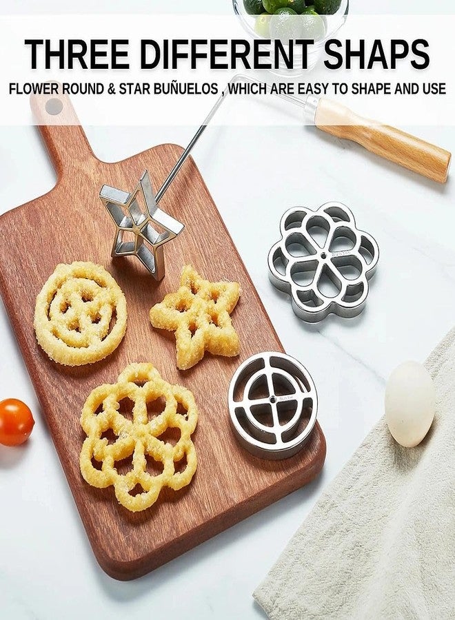 MUMSUNG Bunuelos Mold with Handle, 304 Stainless steel Flower, Round and Star Rosette Molde with Long Fork- Rosette Para Buñuelos de Viento Moldes Mexicanos Tools Set with 3 Interchangeable Heads - Image 2