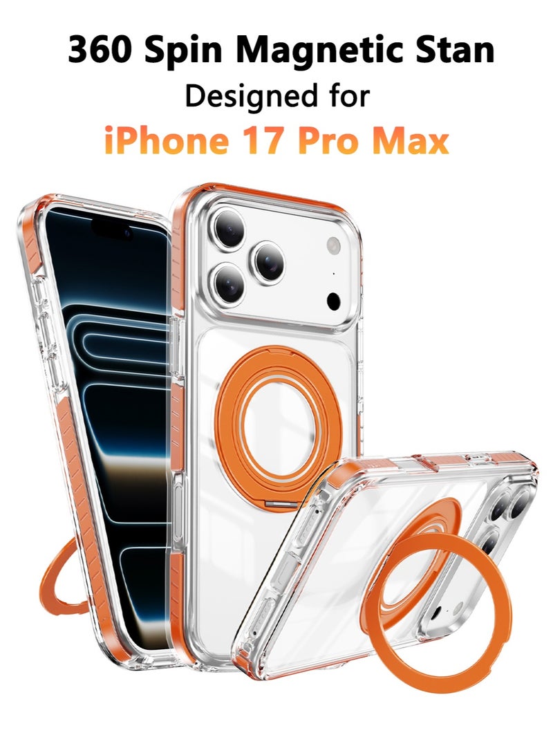 CAYGA iPhone 17 Pro Max Case Magsafe Cover With 360° Rotatable Stand Strong Magnetic iPhone 17 Pro Cover Military-Grade Drop Protection Wear-resistant Phone Ring 17 Pro Case Compatible with MagSafe Phone Accessory Clear - Image 1