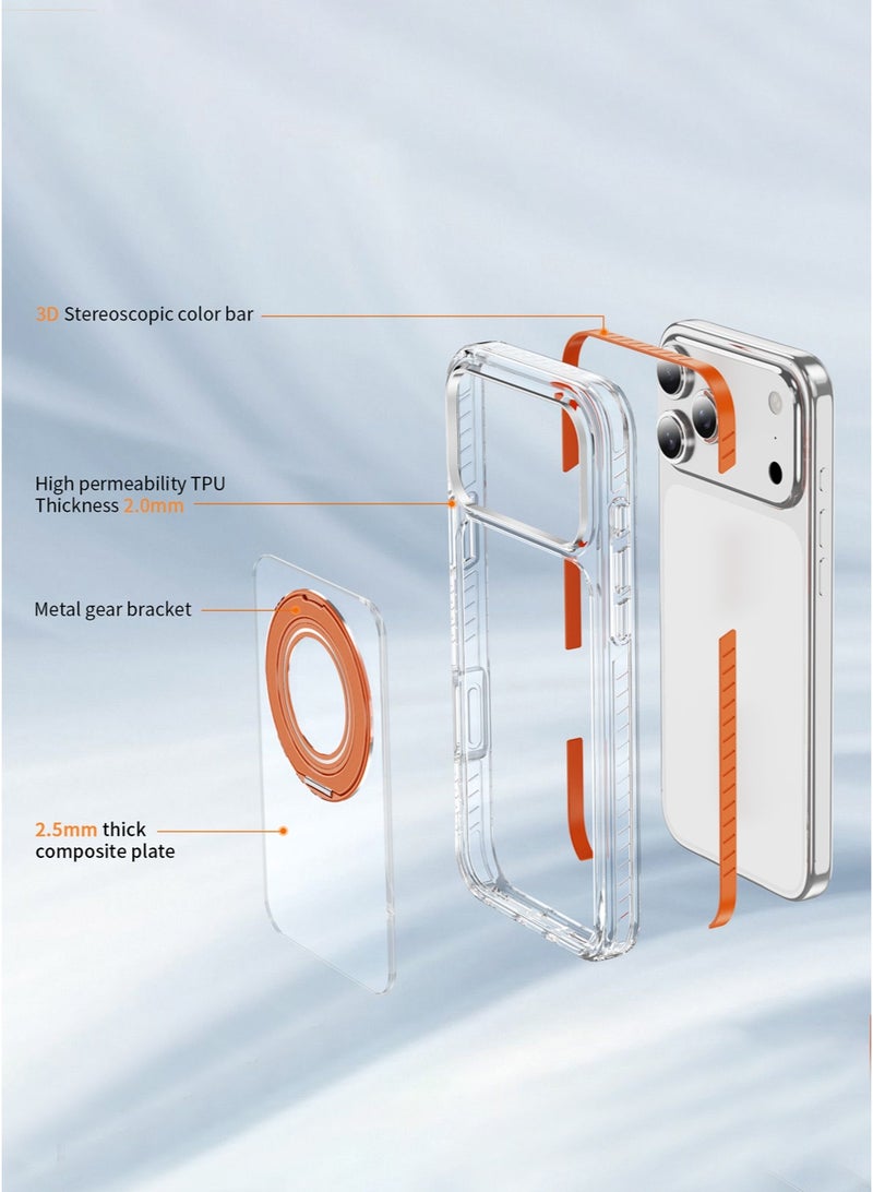 CAYGA iPhone 17 Pro Max Case Magsafe Cover With 360° Rotatable Stand Strong Magnetic iPhone 17 Pro Cover Military-Grade Drop Protection Wear-resistant Phone Ring 17 Pro Case Compatible with MagSafe Phone Accessory Clear - Image 2