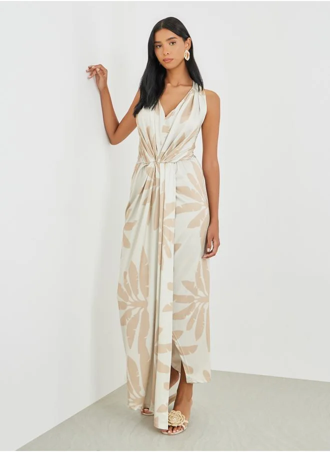 تايك تو Take Two Floral Print Pleated Sleeveless Maxi Dress