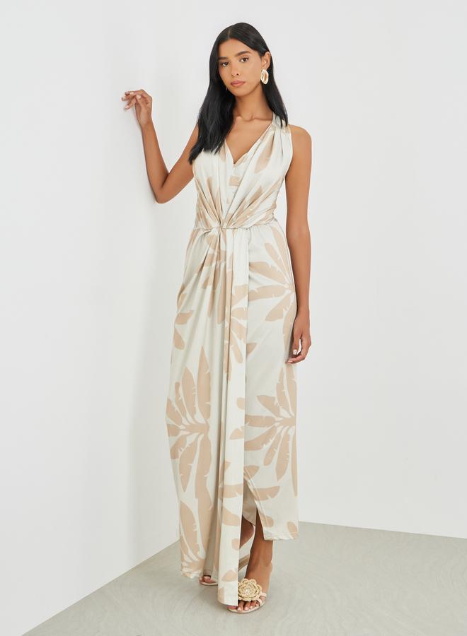 تايك تو فستان ماكسي بدون أكمام مطوي بطبعة زهور تيك تو - Image 2